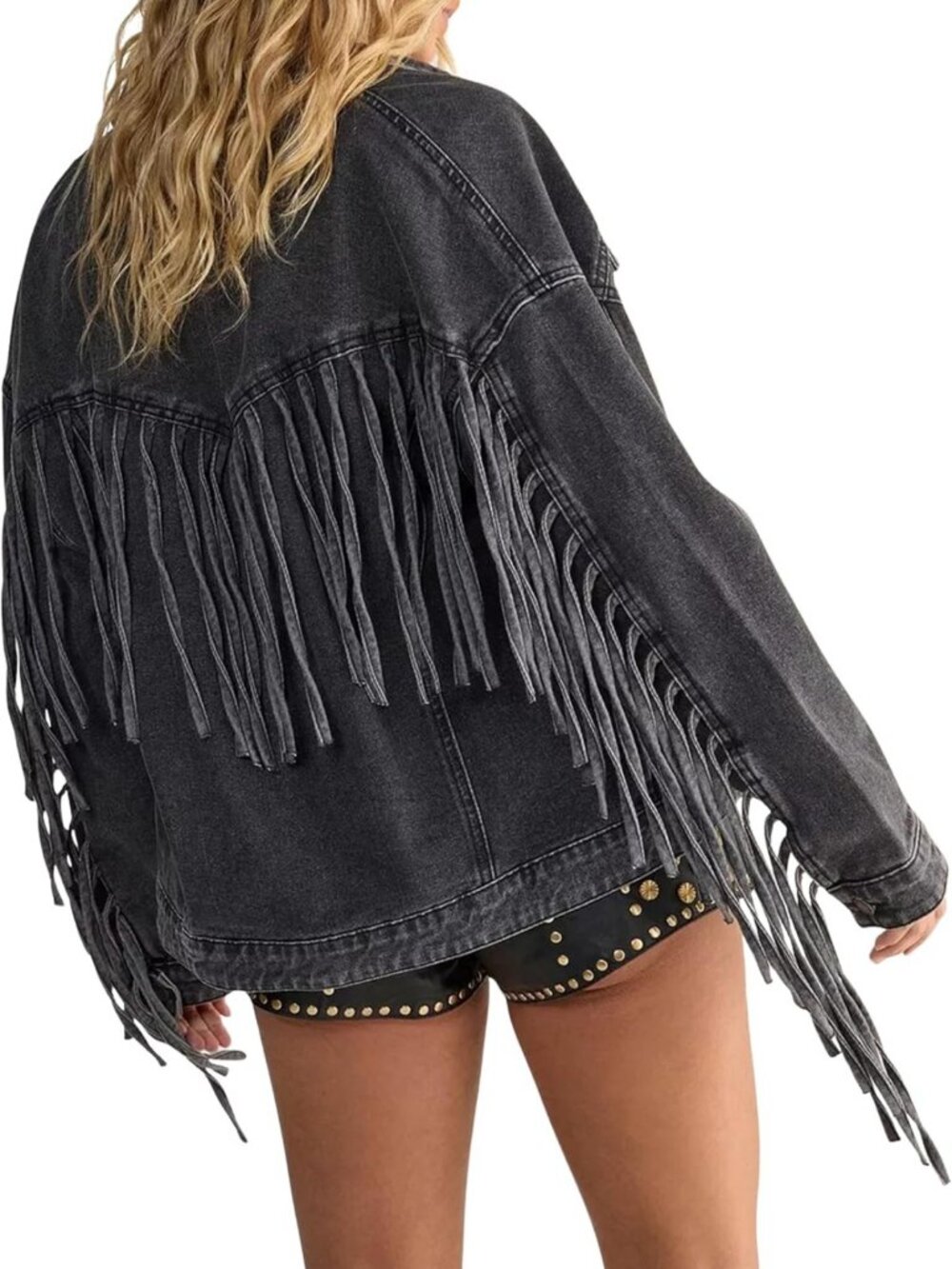 Oversized Fringed Denim Jacket for Women - Trendy Fall Western Style Outerwear
